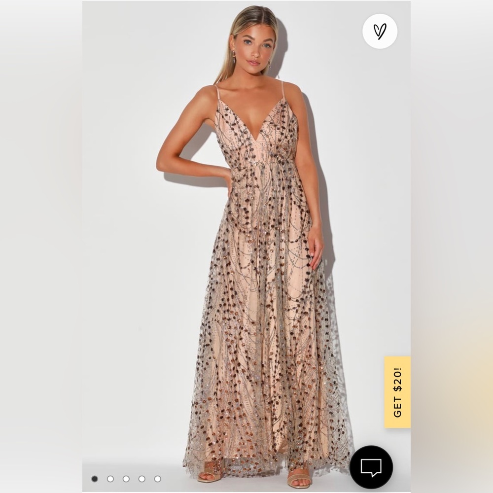 Lulu’s Luminous Night Taupe Glitter Sequin Maxi Dress